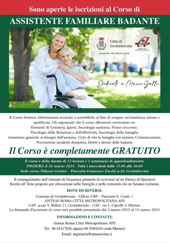 Grottaferrata corso assistente familiare