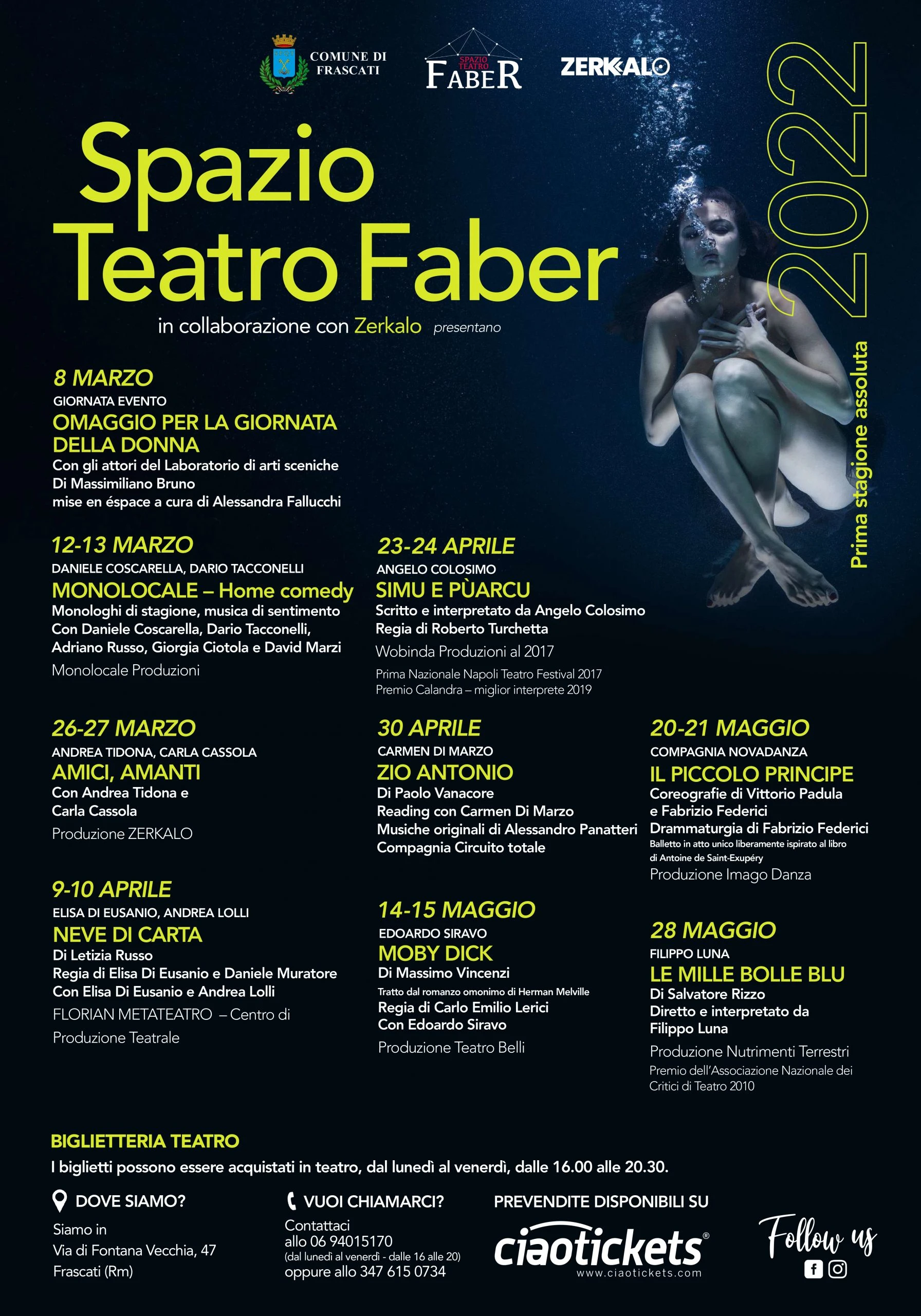 Frascati, apre la stagione dello Spazio Teatro Faber, una serie di 9  appuntamenti dall'8 marzo al 28 maggio